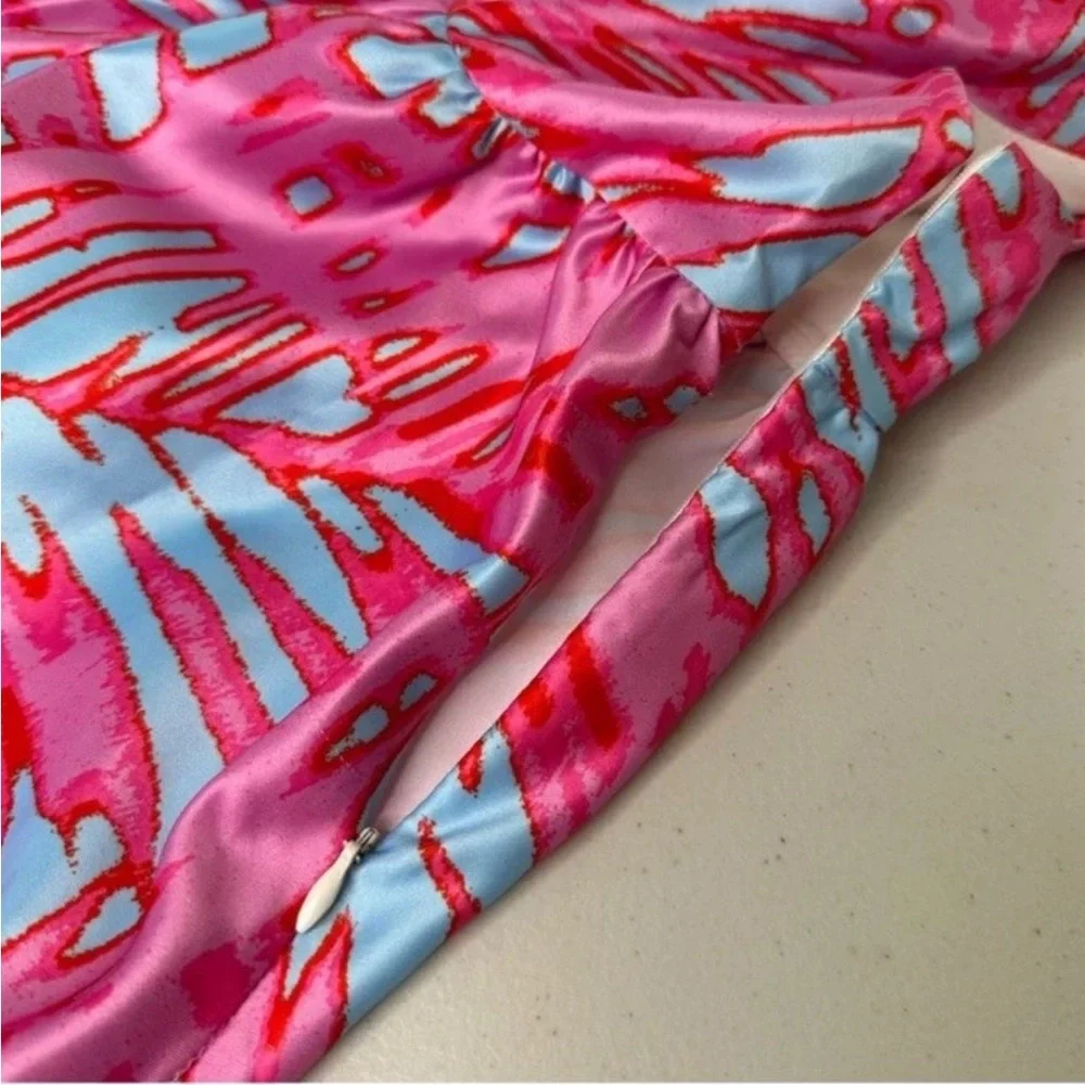 ROMEO + JULIET COUTURE PINK TURQUOISE CRISS CROSS BACK SLEEVELESS MINI DRESS M - Picture 9 of 9